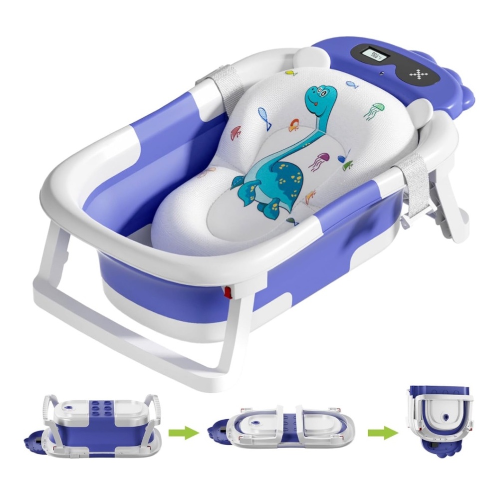 Baby Bathtub, Foldable Bathtub with Thermometer, Baby Bath Tub,